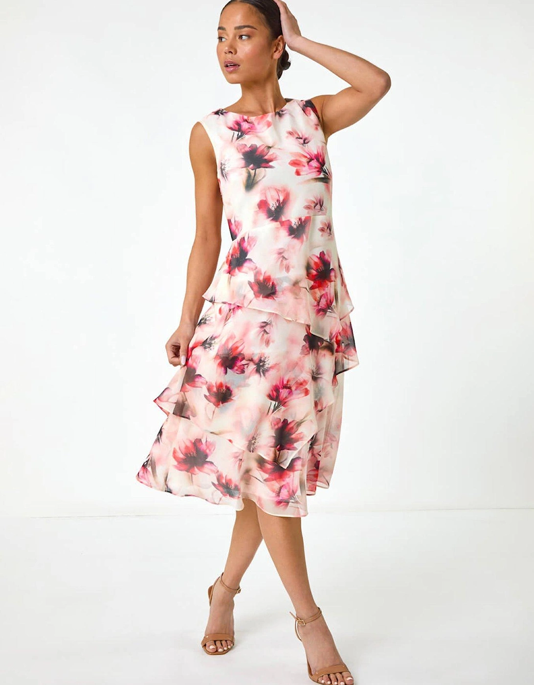 Petite Floral Overlay Dress - Red, 2 of 1