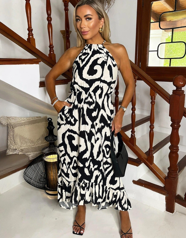 Halterneck Mono Print Midaxi Dress