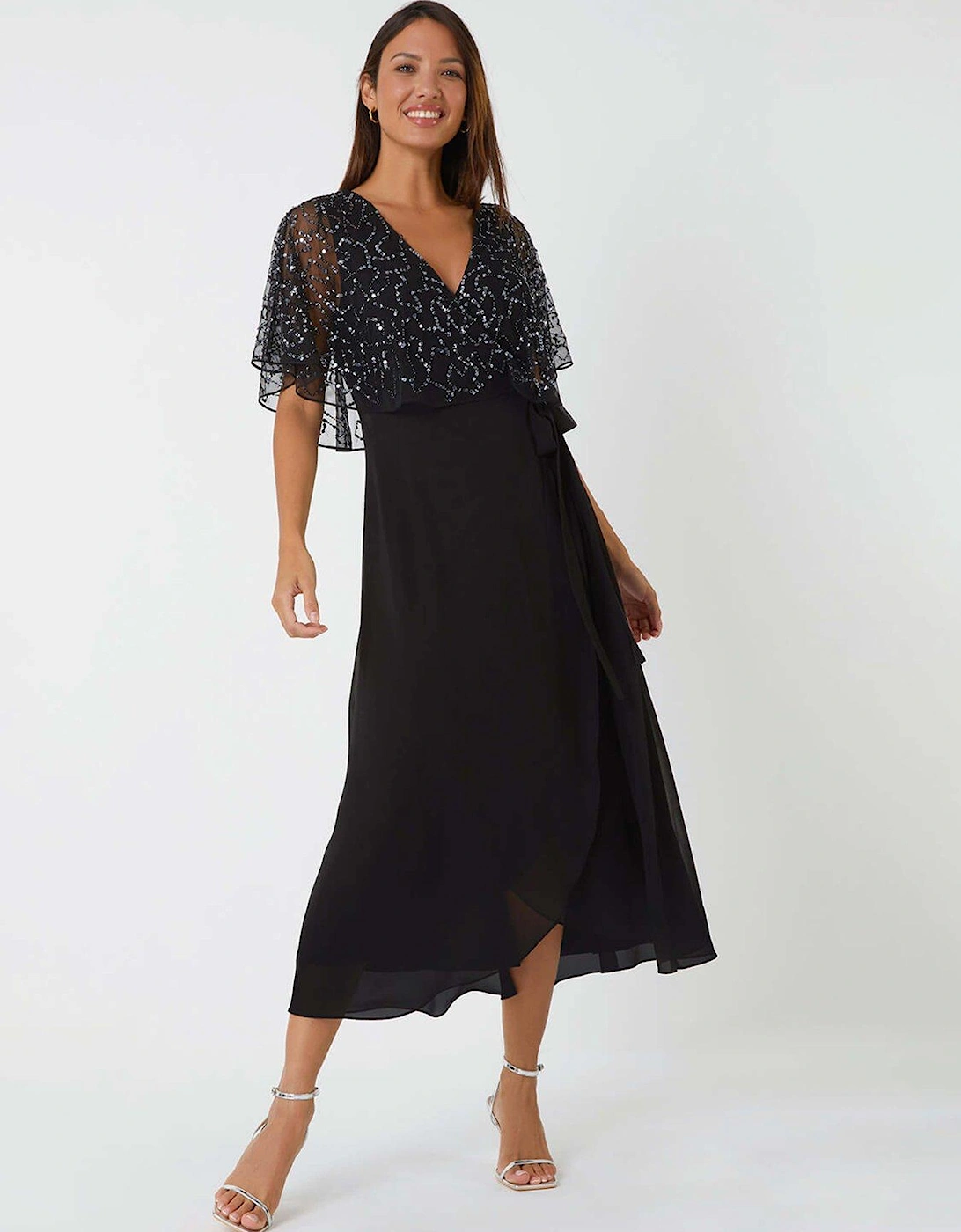 Sequin Embellished Chiffon Wrap Maxi Dress - Black, 2 of 1