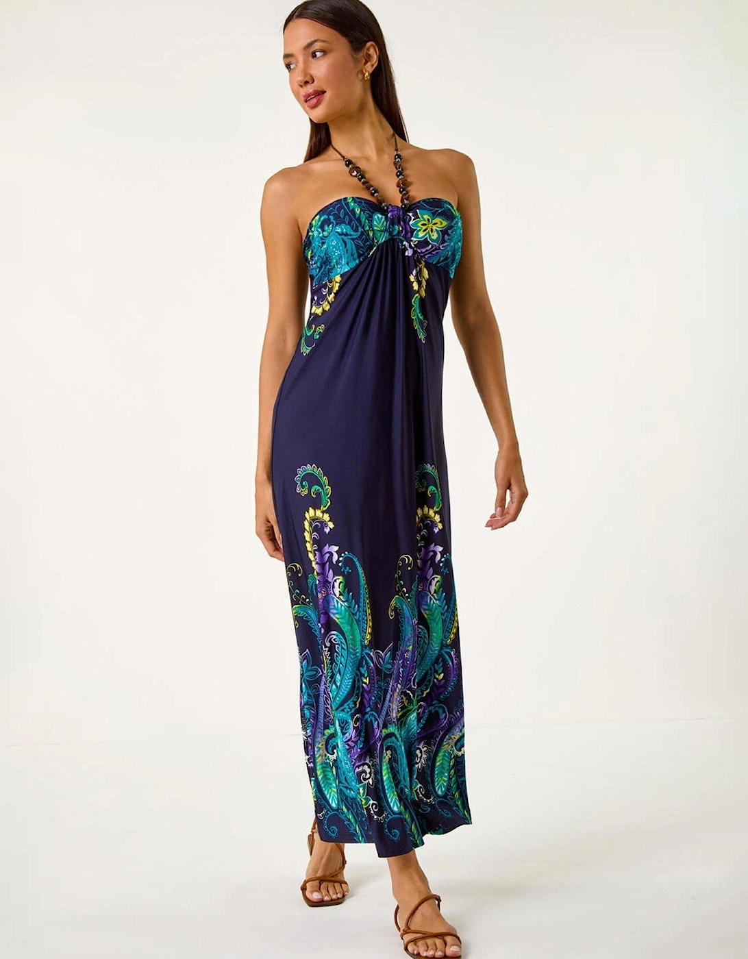 Paisley Beaded Necklace Bandeau Maxi Dress - Navy, 2 of 1