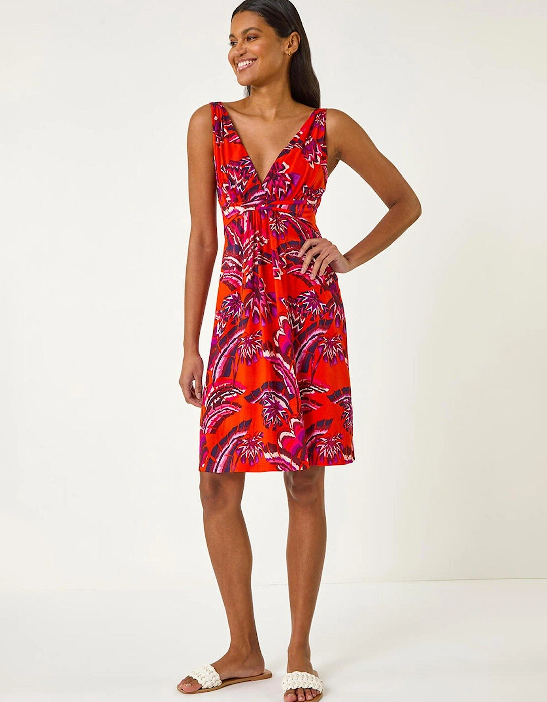 Abstract Print V-neck Stretch Dress, 2 of 1