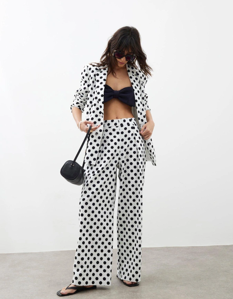 Polka Dot Wide Trousers - White