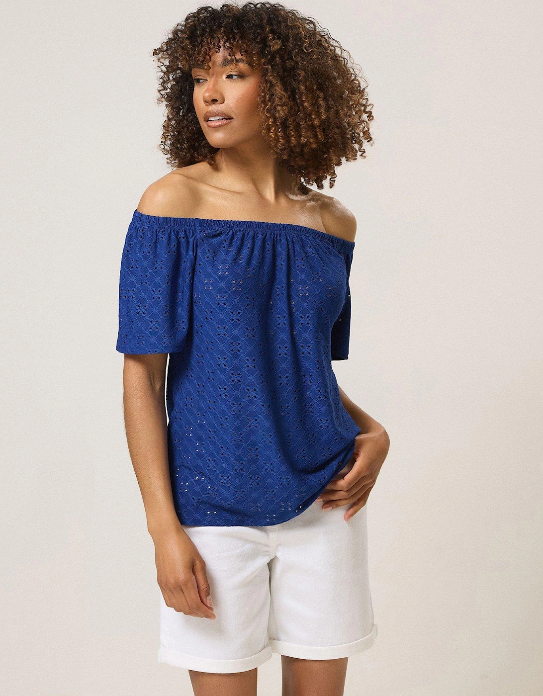 Broderie Bardot Top - Blue, 2 of 1