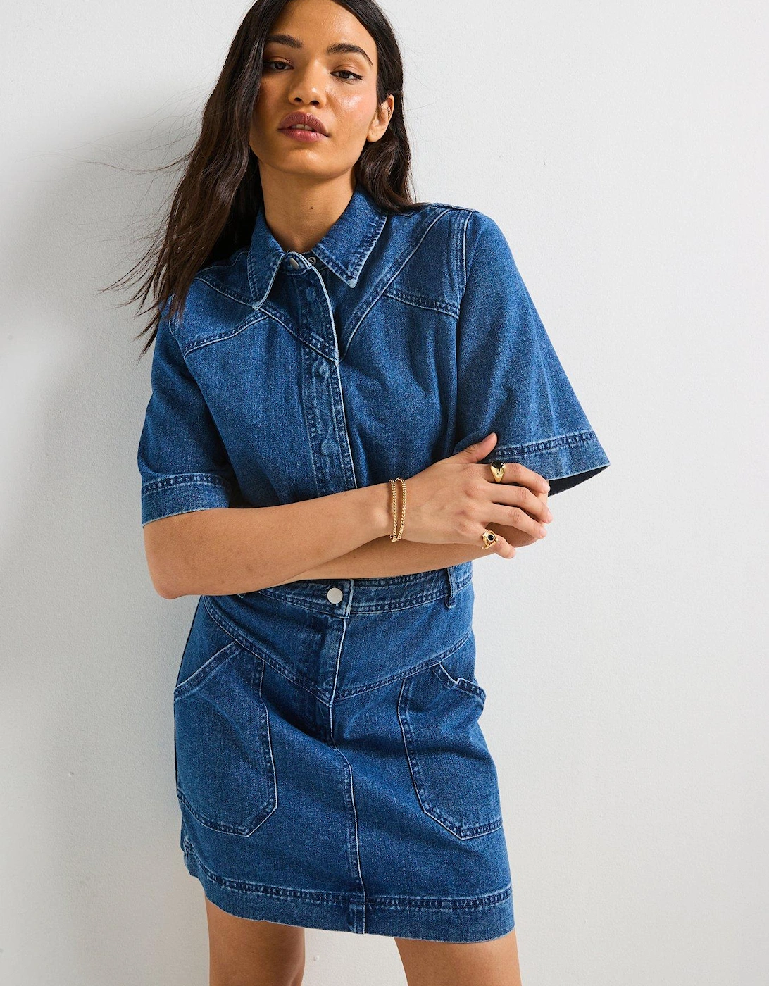 Mini Denim Dress - Blue, 2 of 1
