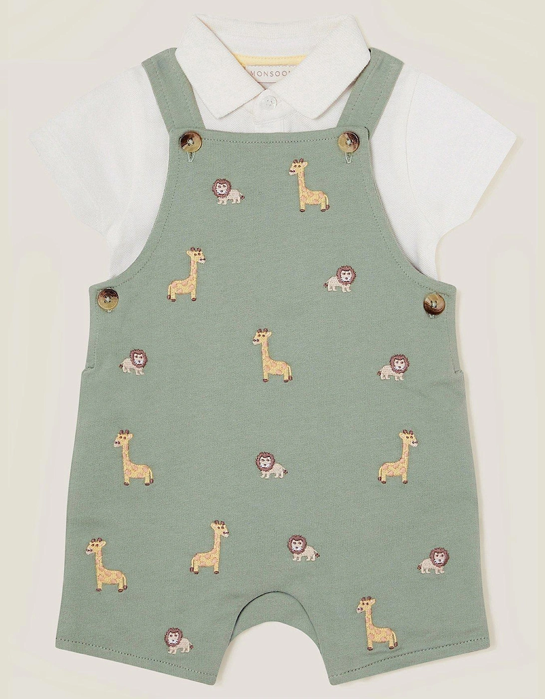 Baby Boys Giraffe Dungaree Set - Green, 2 of 1