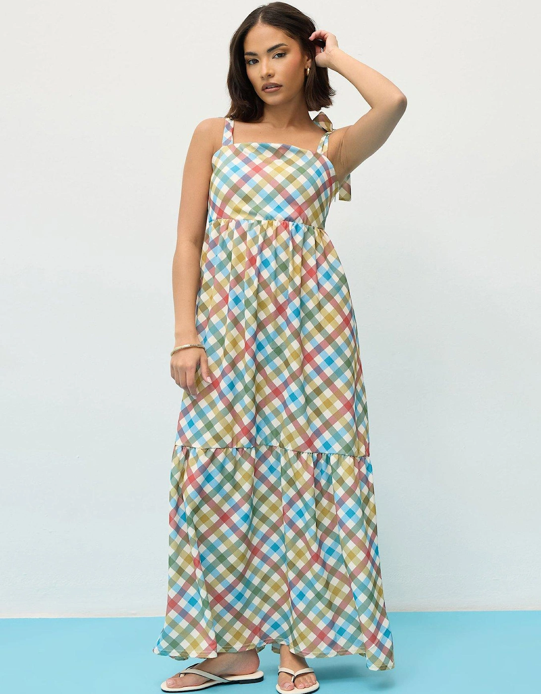 Petite Gingham Shoulder Tie Maxi Dress - Red, 2 of 1