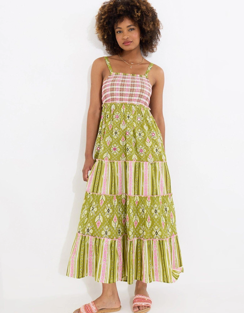 Remarkable Printed and Embellished Maxi Dress - Green