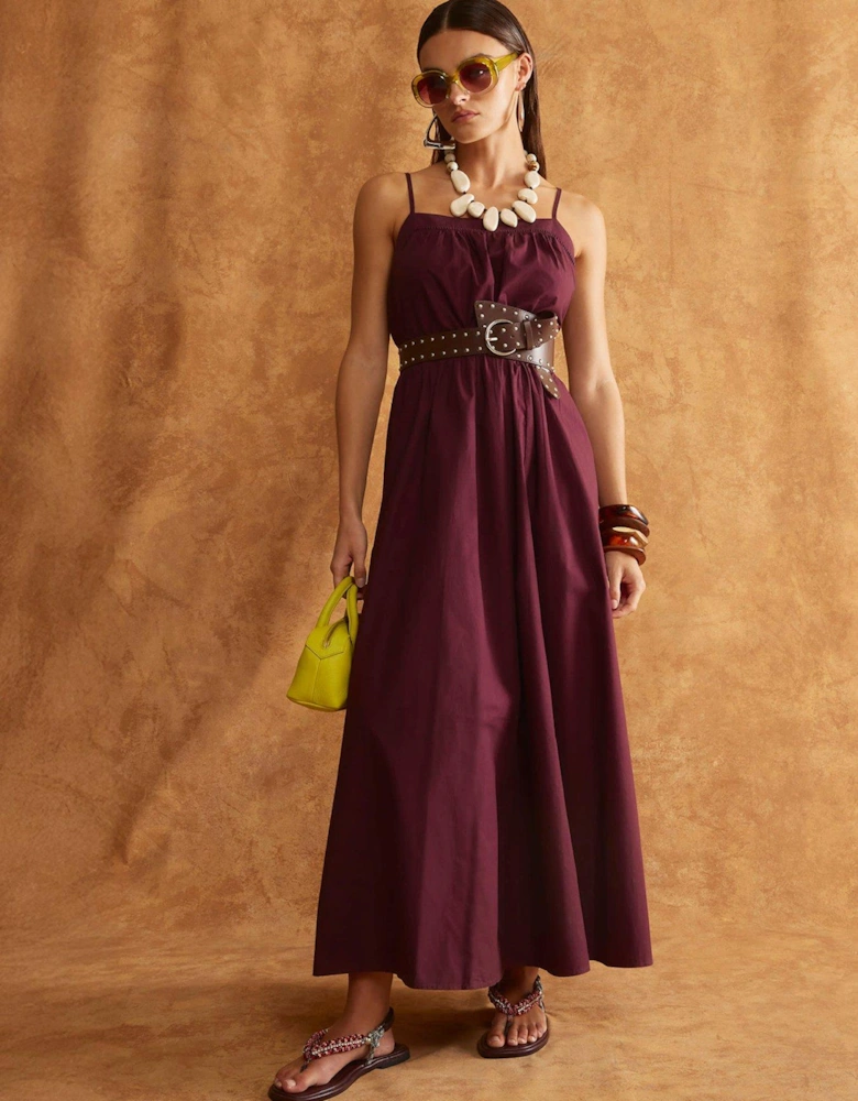 Strappy Poplin Midi Dress - Dark Red