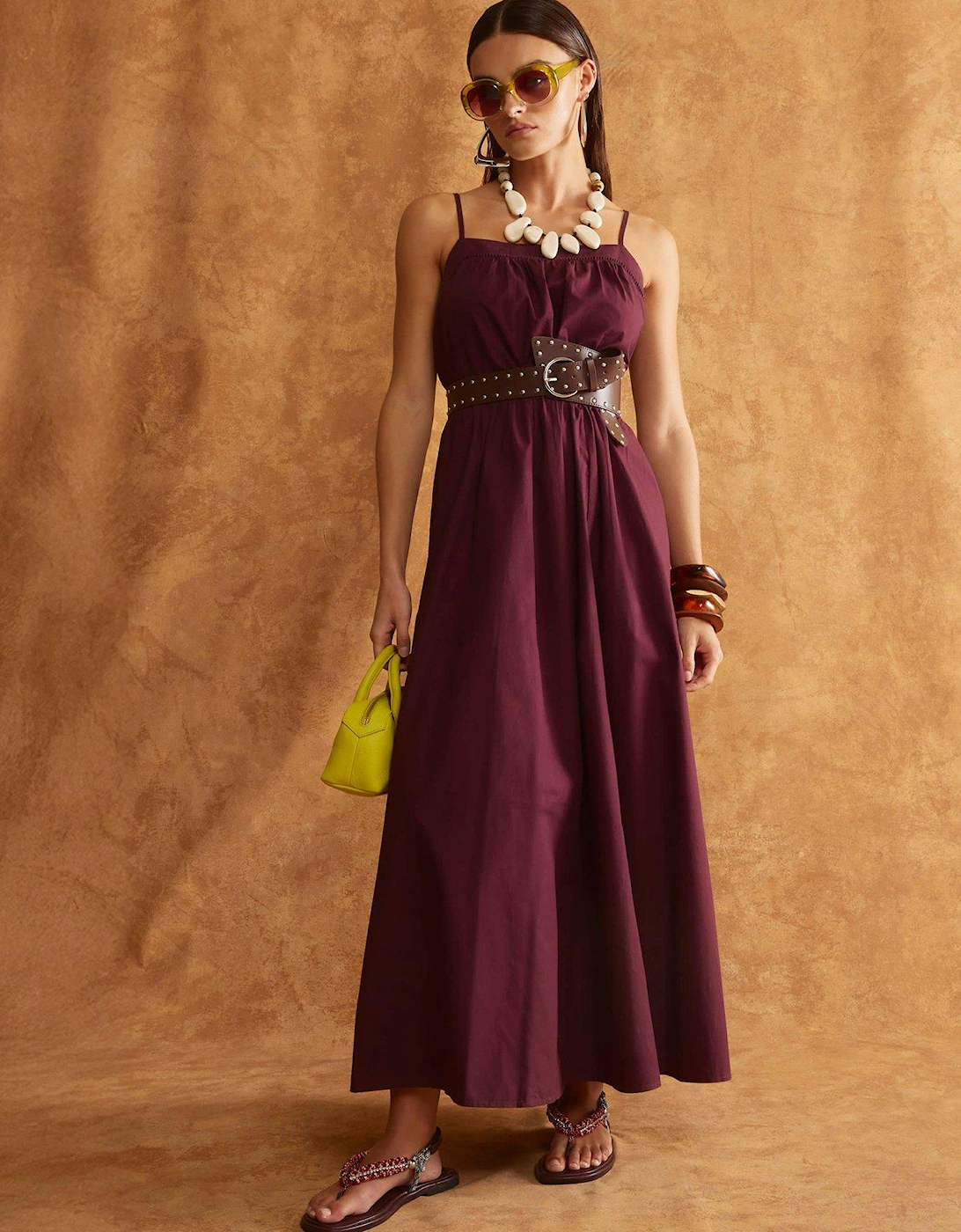 Strappy Poplin Midi Dress - Dark Red, 2 of 1