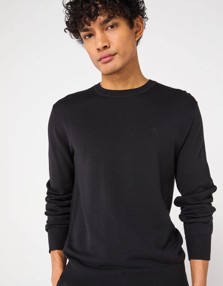 Supima Cotton Crewneck Knitted Jumper - Black