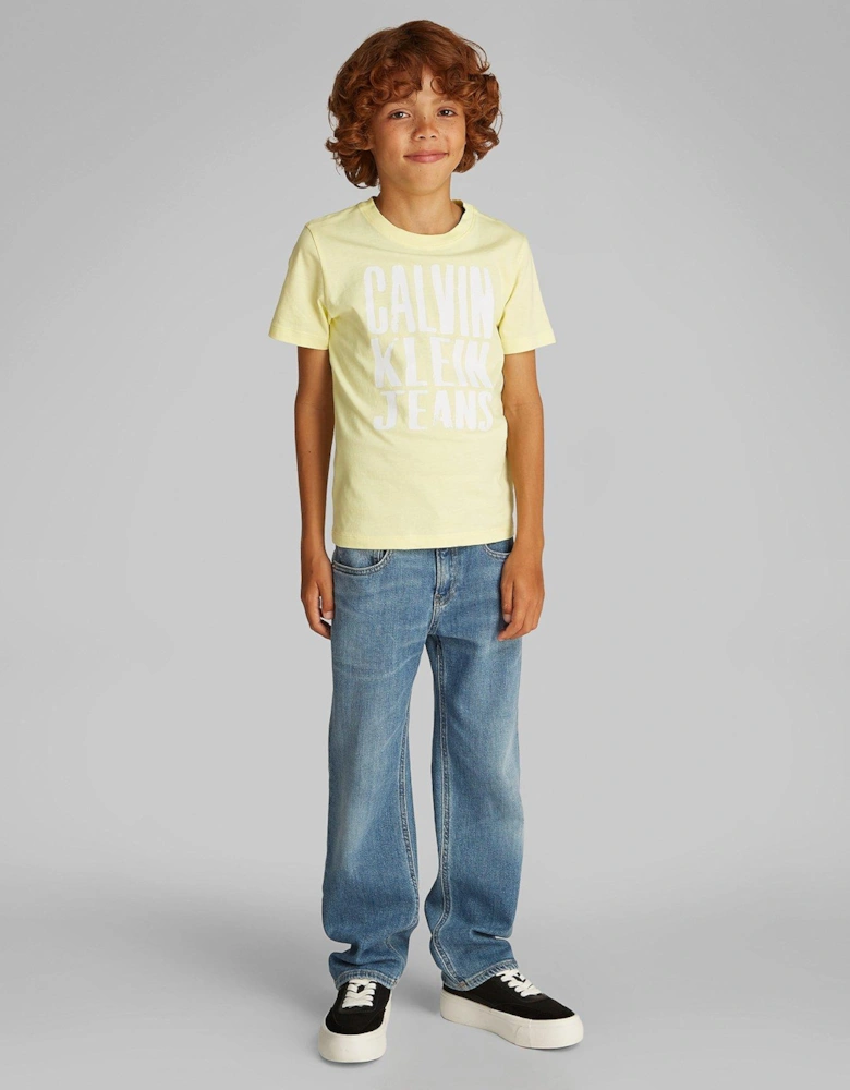 Boys Slogan Graphic CKJ Short Sleeve T-Shirt - Yellow