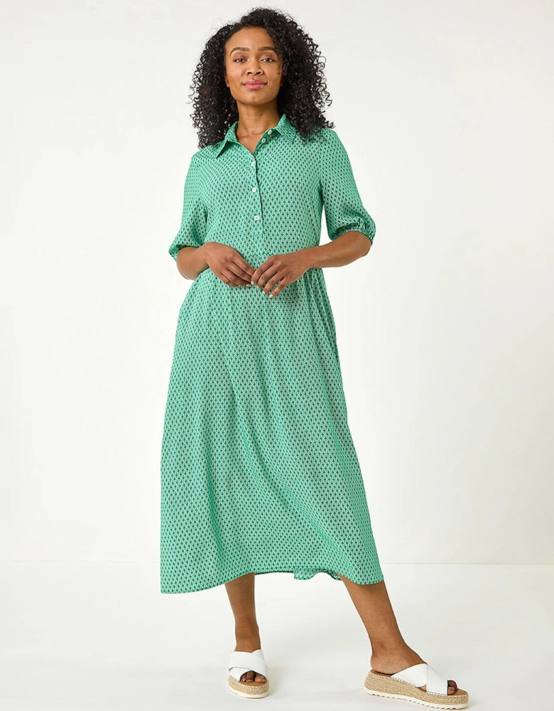 Petite Geometric Button Collar Dress