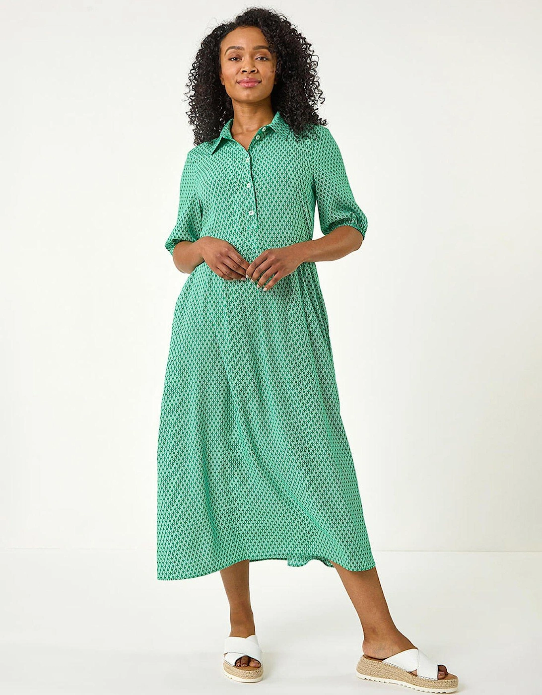 Petite Geometric Button Collar Dress, 2 of 1