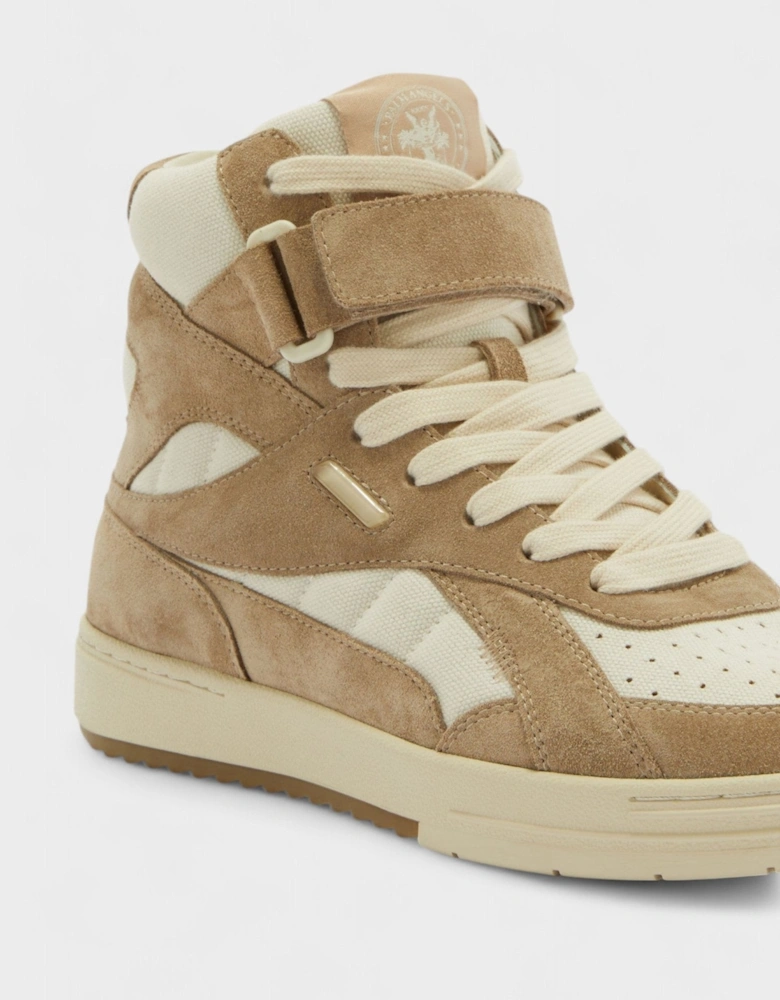 High Top University Leather Suede Sneakers Beige