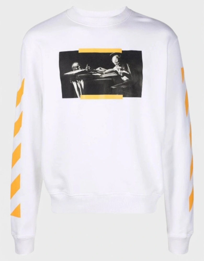 Caravaggio Saint Jerome Writing Print Slim Fit Sweatshirt White Yellow