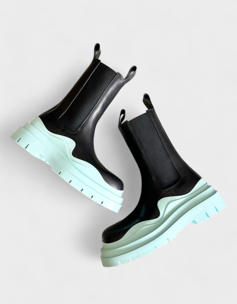 Tire Cropped Boot Black Blue