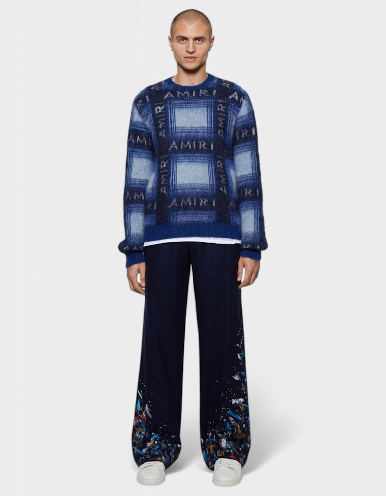 Brushed Mohair Plaid Crew Blue Black