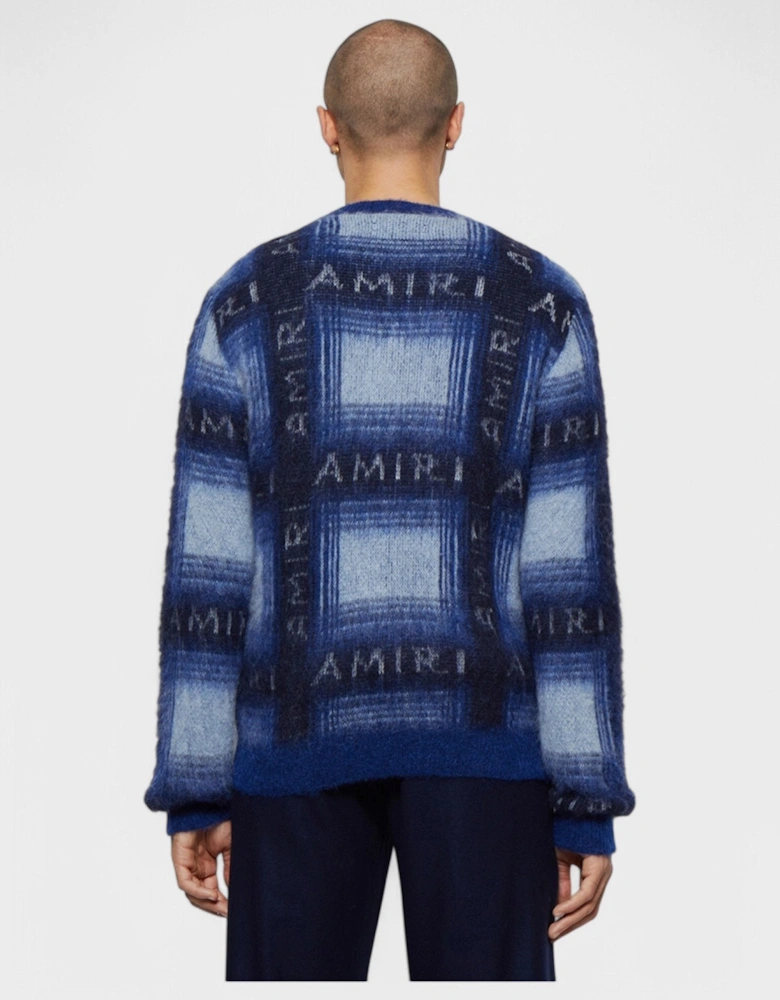 Brushed Mohair Plaid Crew Blue Black