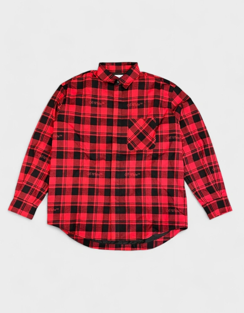 Off White Checked Flannel Padded Overshirt Red Black