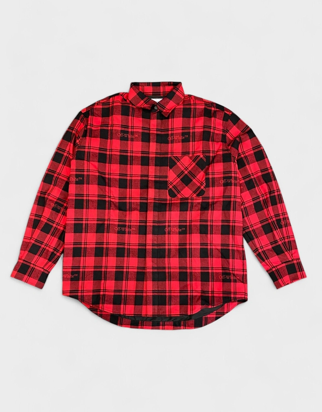 Off White Checked Flannel Padded Overshirt Red Black, 5 of 4