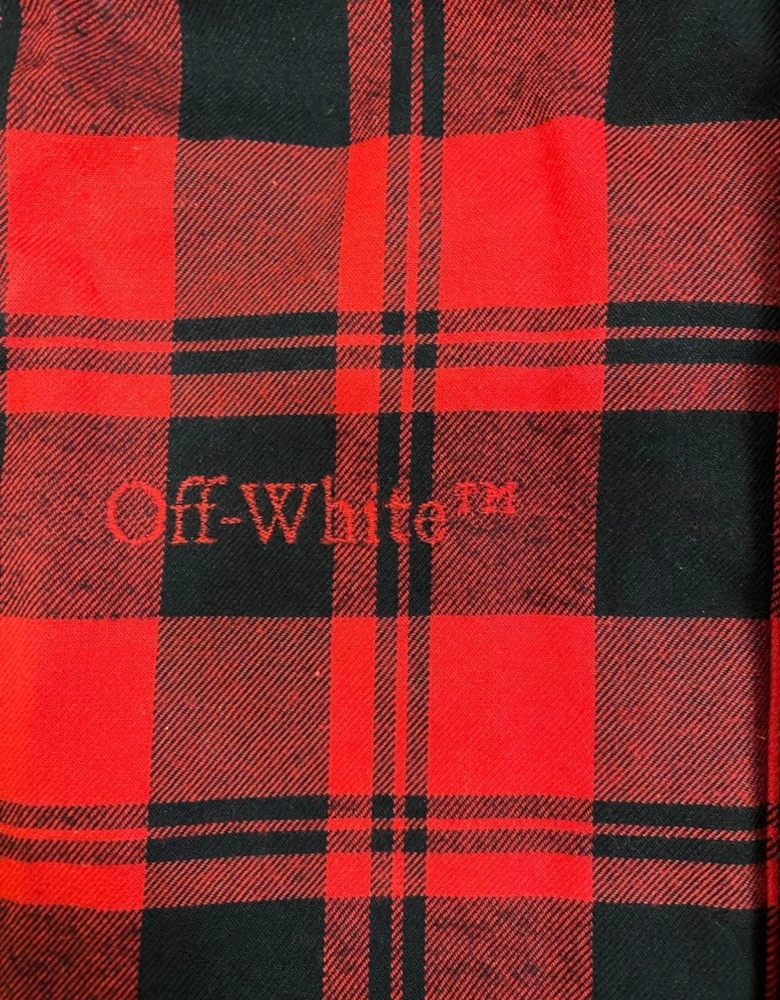 Off White Checked Flannel Padded Overshirt Red Black