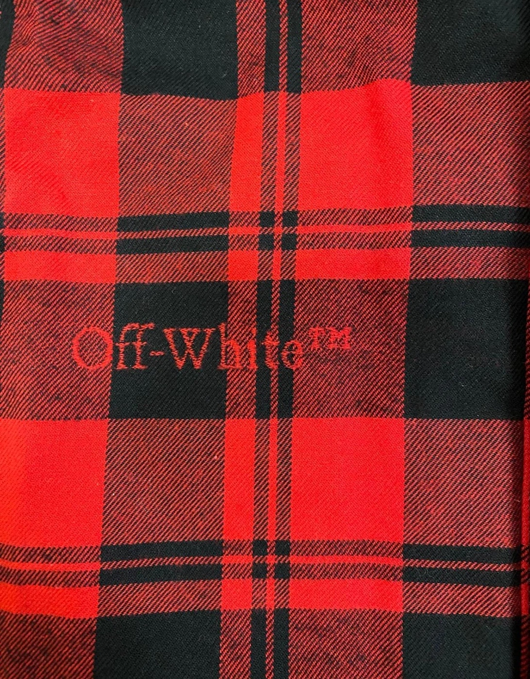 Off White Checked Flannel Padded Overshirt Red Black