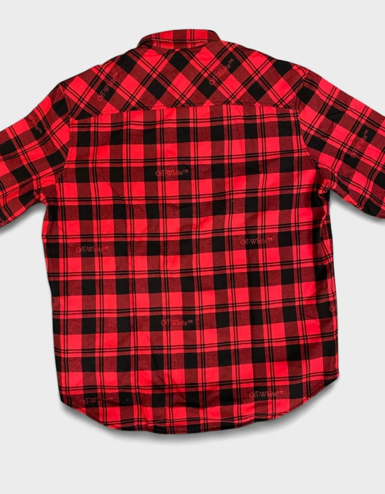 Off White Checked Flannel Padded Overshirt Red Black