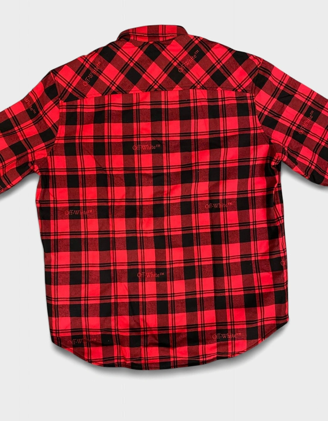Off White Checked Flannel Padded Overshirt Red Black