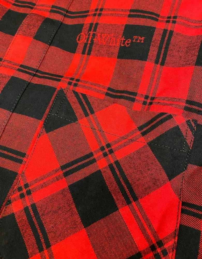 Off White Checked Flannel Padded Overshirt Red Black
