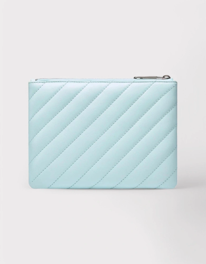 Off White Blue Jackhammer Flat Pouch Leather Bag