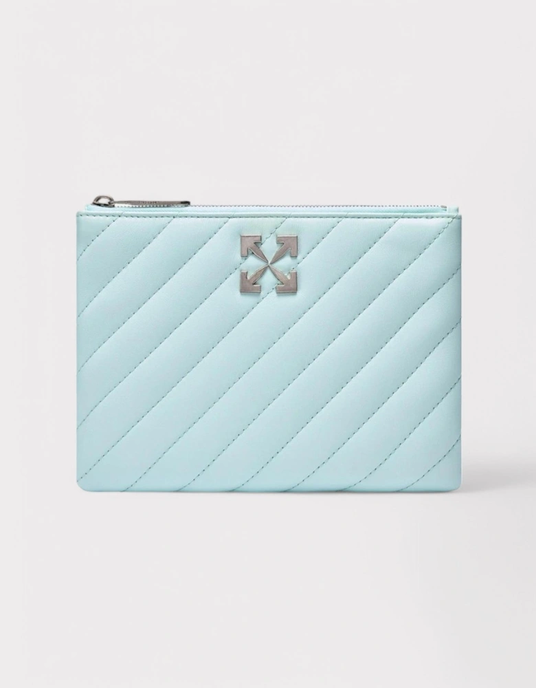 Off White Blue Jackhammer Flat Pouch Leather Bag