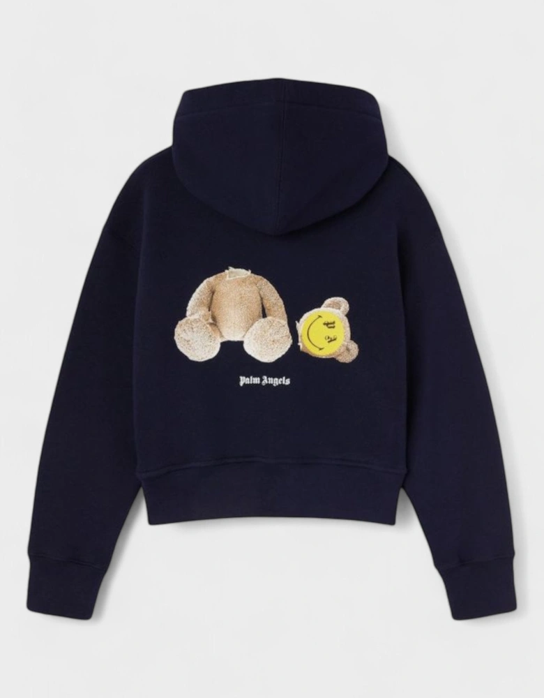 Boys Smiley Bear Zip Hoodie Navy Blue