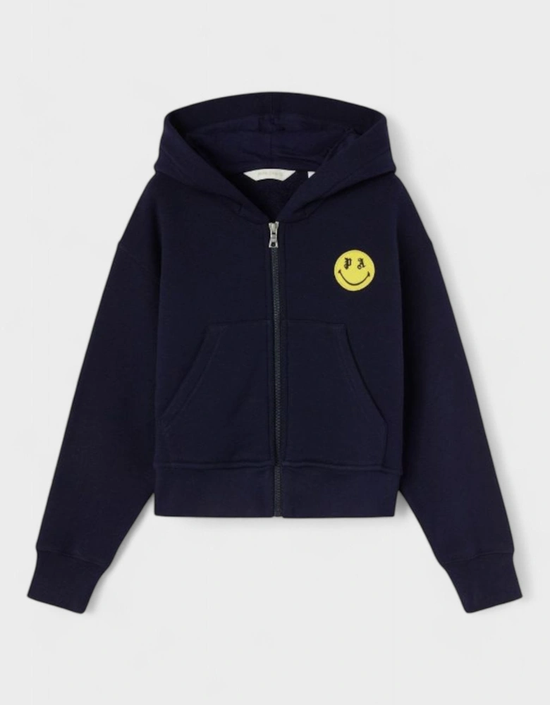 Boys Smiley Bear Zip Hoodie Navy Blue