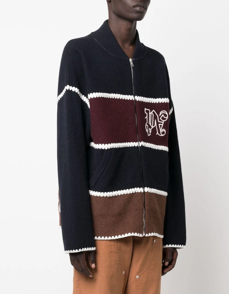 Monogram Striped Knit Jacket Navy Blue