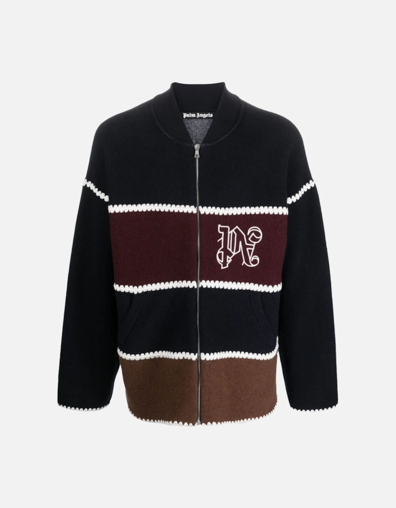 Monogram Striped Knit Jacket Navy Blue
