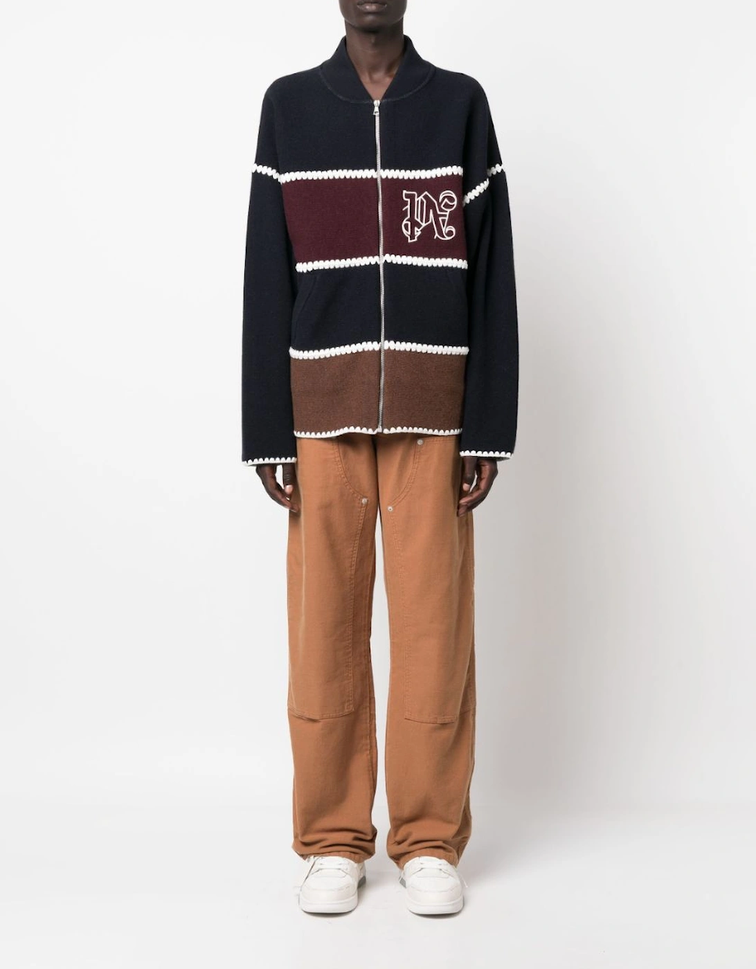 Monogram Striped Knit Jacket Navy Blue