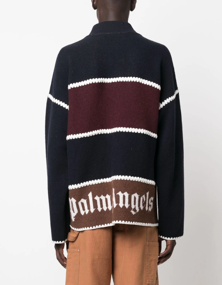 Monogram Striped Knit Jacket Navy Blue