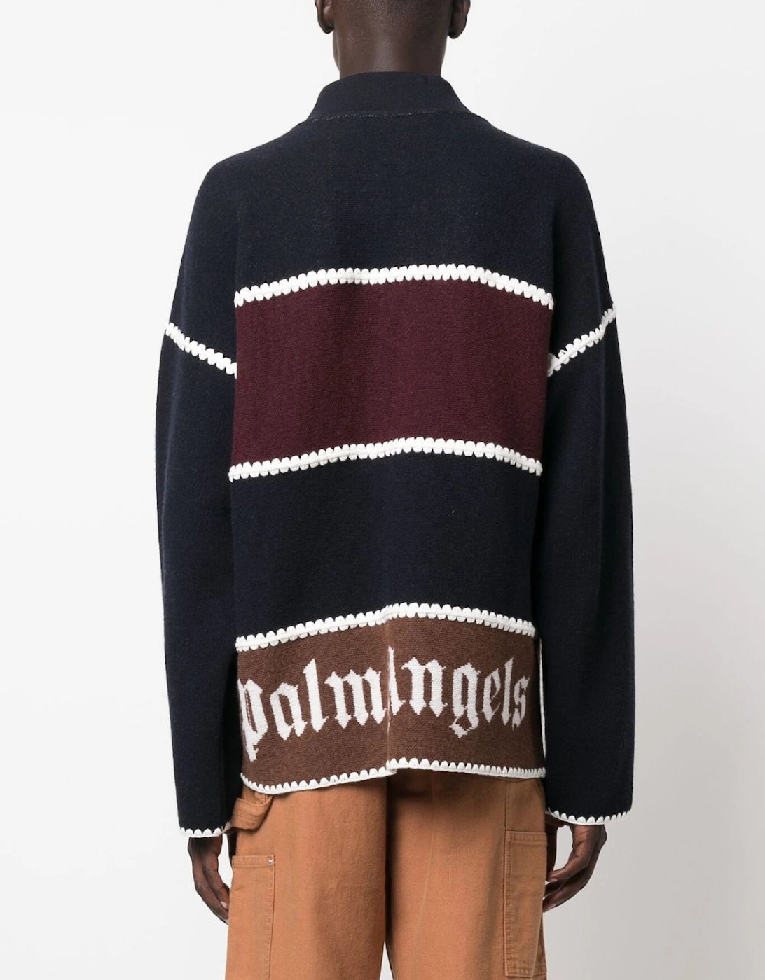 Monogram Striped Knit Jacket Navy Blue