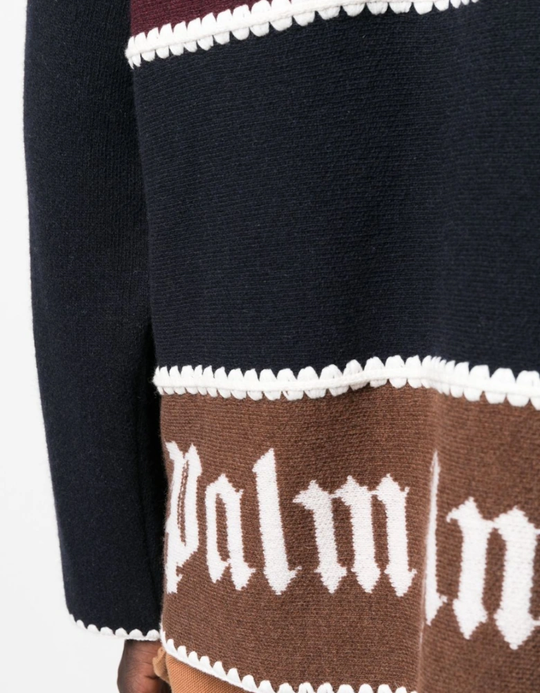 Monogram Striped Knit Jacket Navy Blue