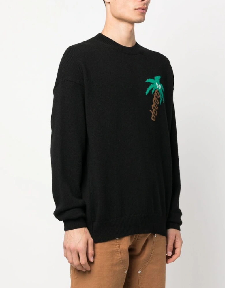 Sketchy Intarsia Knit Sweater Black Green