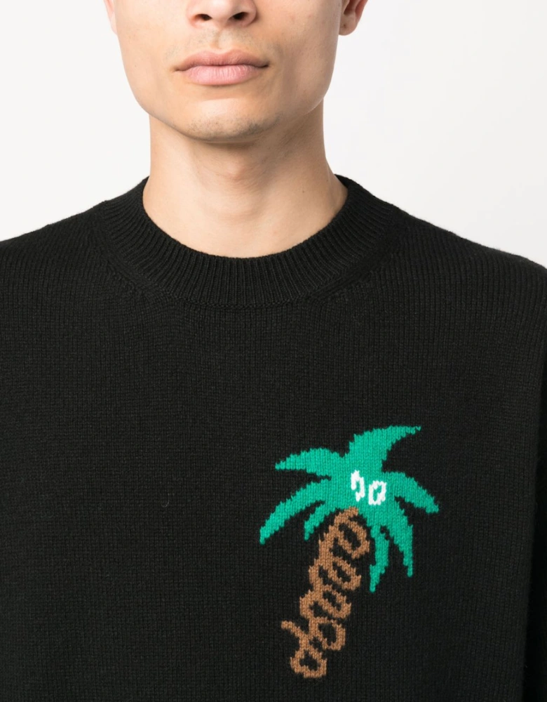 Sketchy Intarsia Knit Sweater Black Green