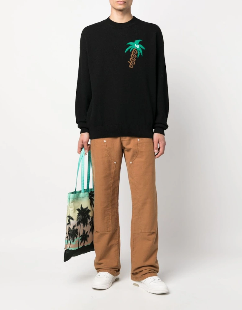 Sketchy Intarsia Knit Sweater Black Green