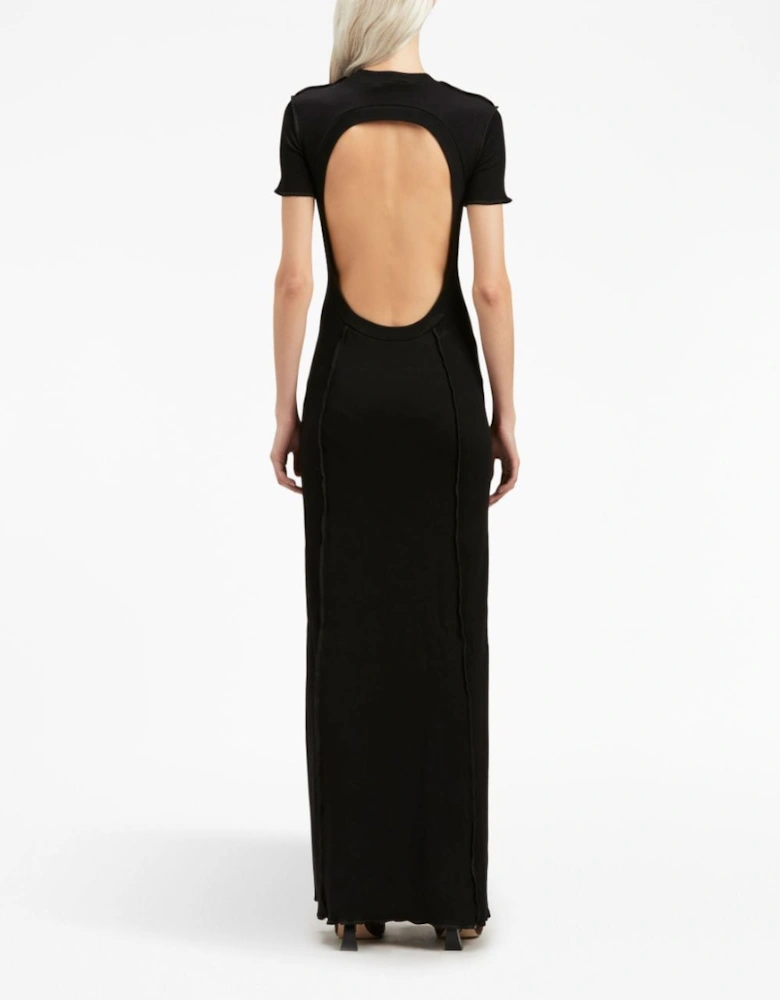 open Back Logo Rib Dress Black