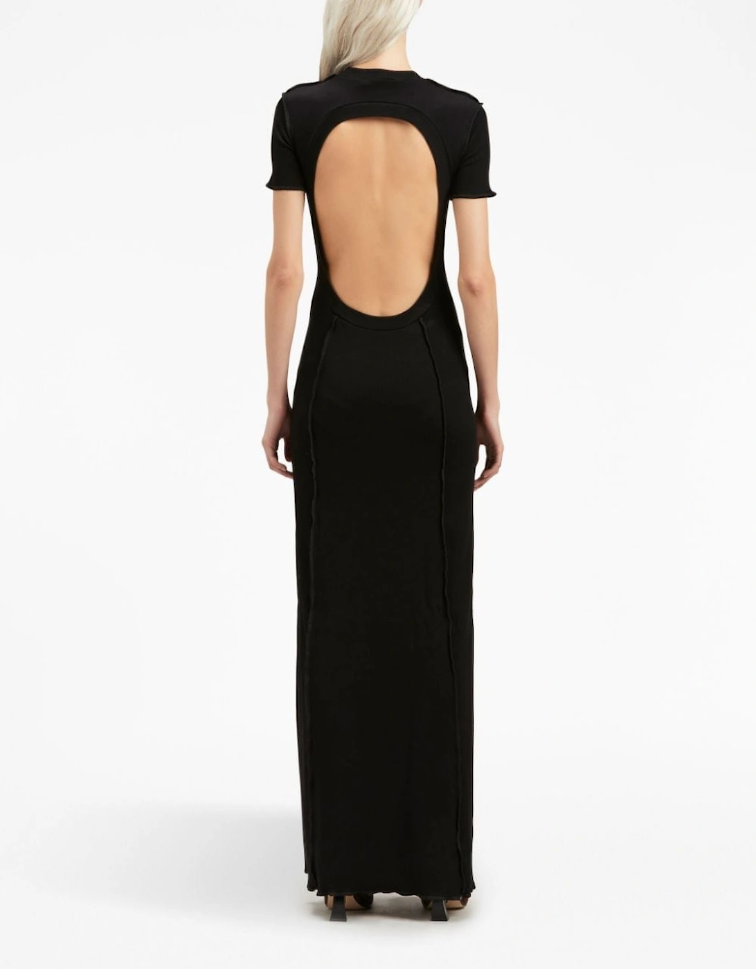 open Back Logo Rib Dress Black