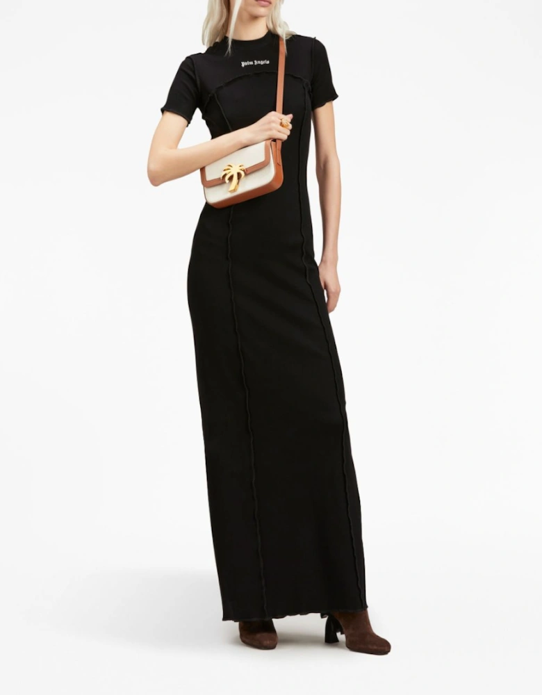open Back Logo Rib Dress Black