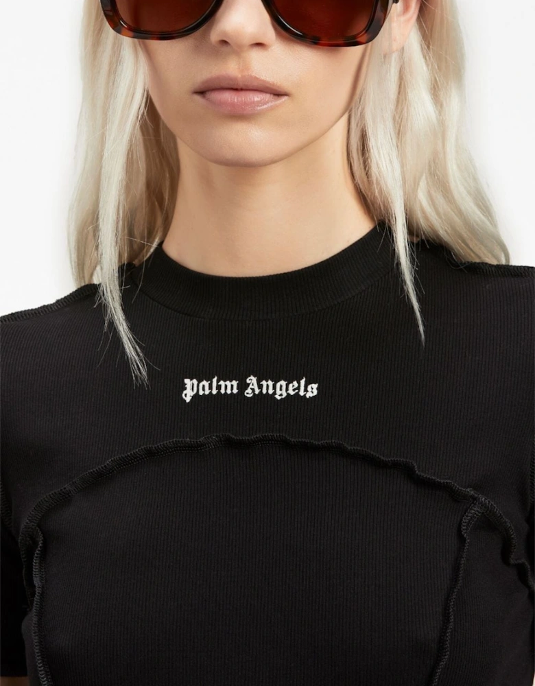 open Back Logo Rib Dress Black