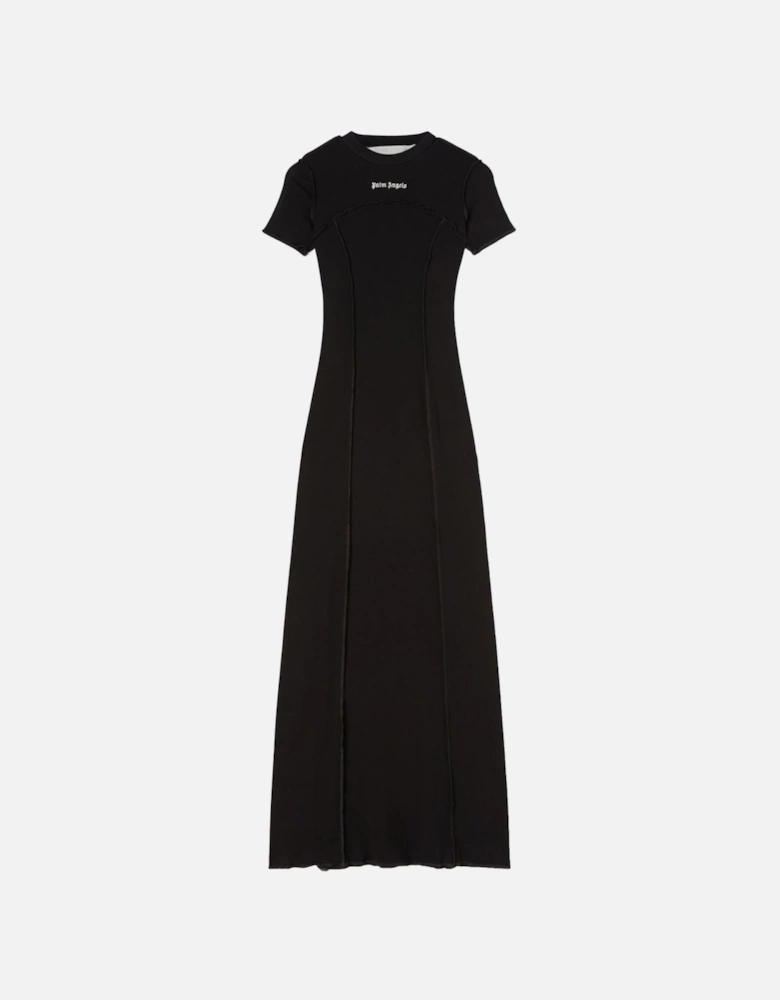 open Back Logo Rib Dress Black