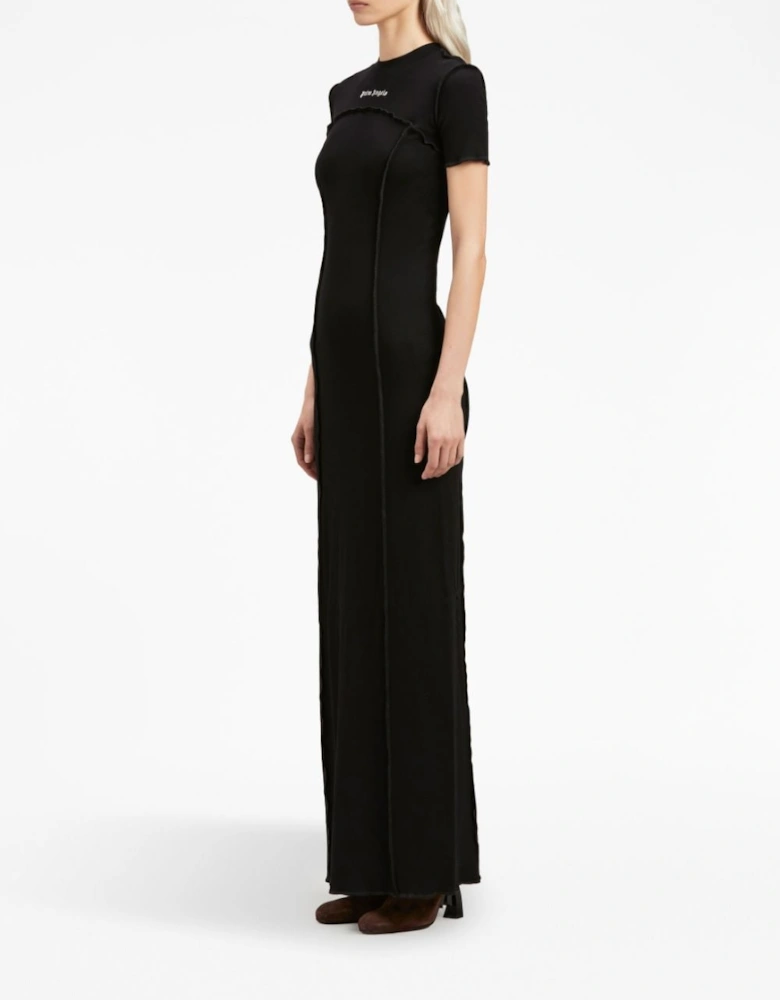 open Back Logo Rib Dress Black