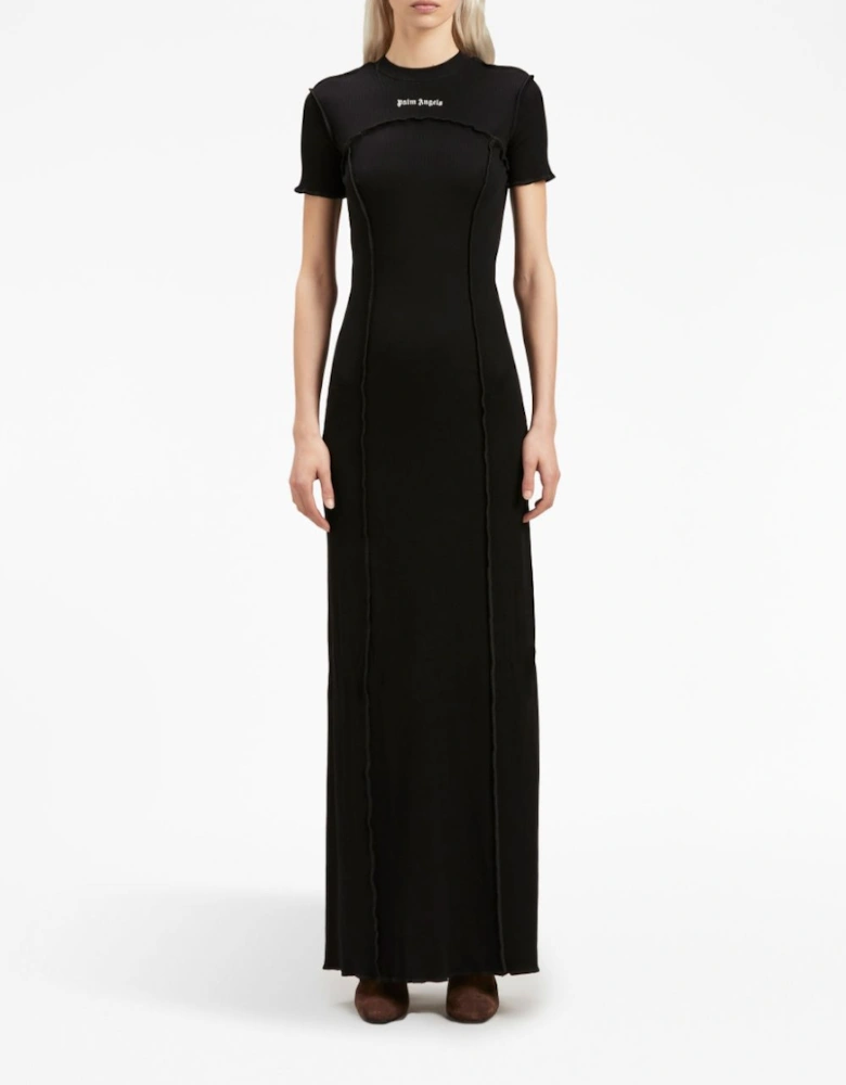 open Back Logo Rib Dress Black