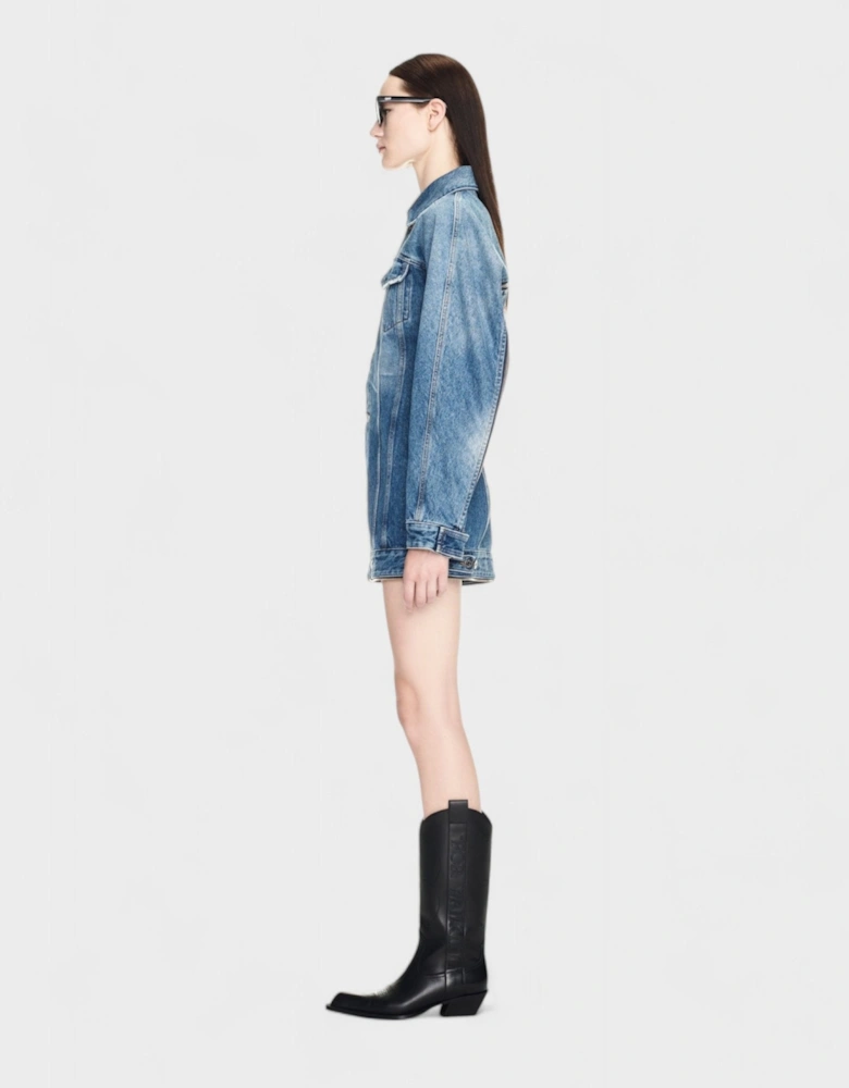 Round Zip Dress Denim Blue